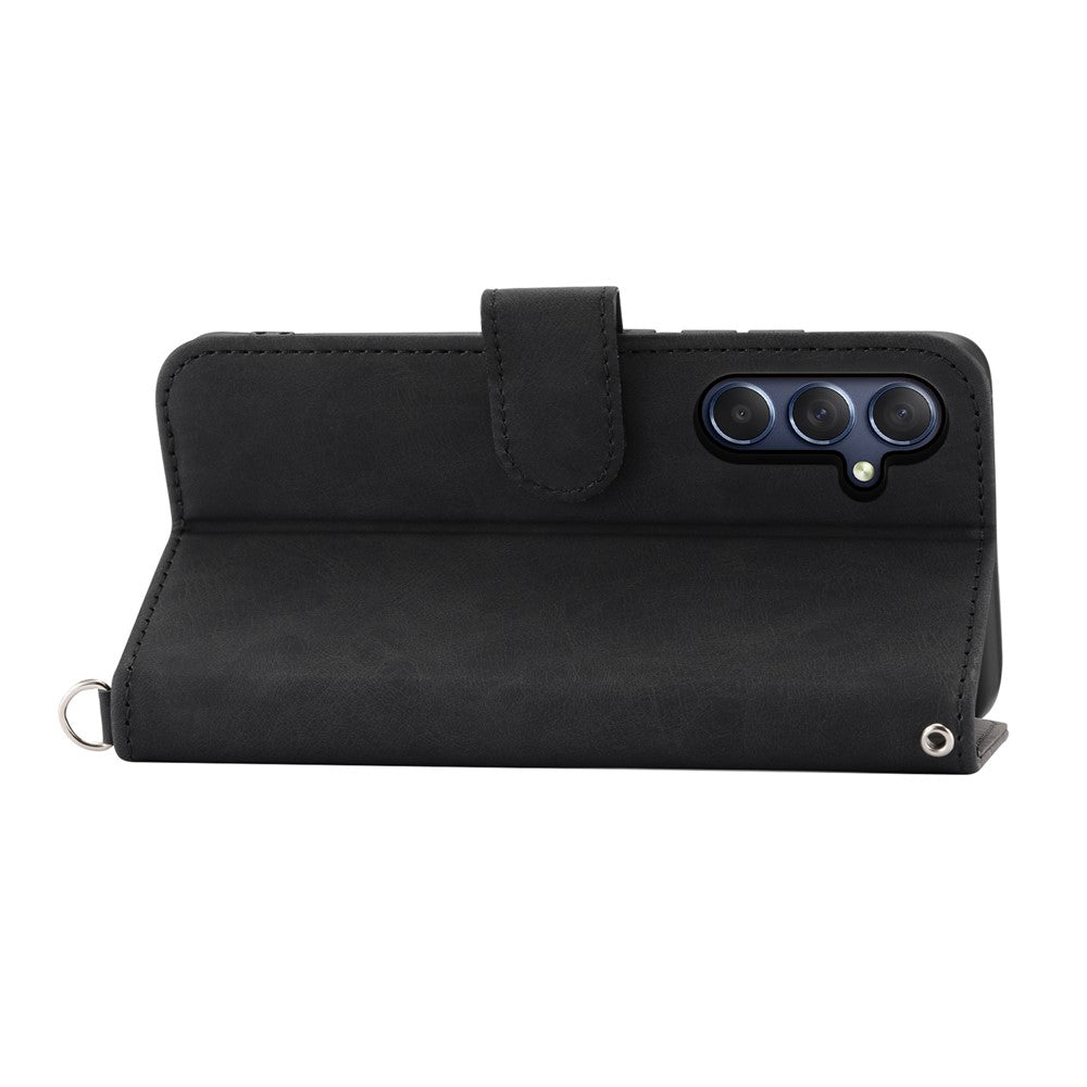 For Samsung Galaxy M54 5G / F54 5G Wallet Phone Case Flower Imprinted Skin-Touch Leather Cover with Strap - Black