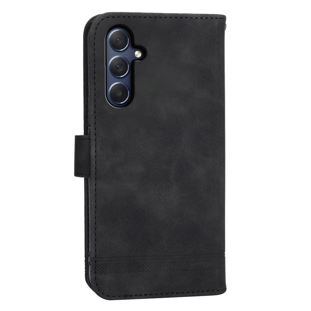 DIERFENG DF-03 for Samsung Galaxy M54 5G / F54 5G Phone Case Lines Imprinted Leather Wallet Stand Cover - Black