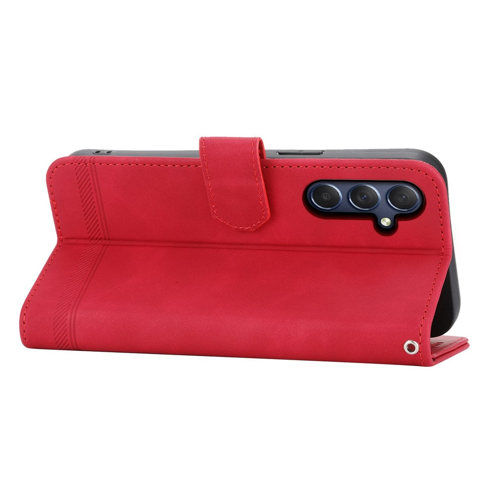DIERFENG DF-03 for Samsung Galaxy M54 5G / F54 5G Phone Case Lines Imprinted Leather Wallet Stand Cover - Red