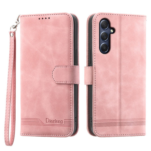 DIERFENG DF-03 for Samsung Galaxy M54 5G / F54 5G Phone Case Lines Imprinted Leather Wallet Stand Cover - Pink