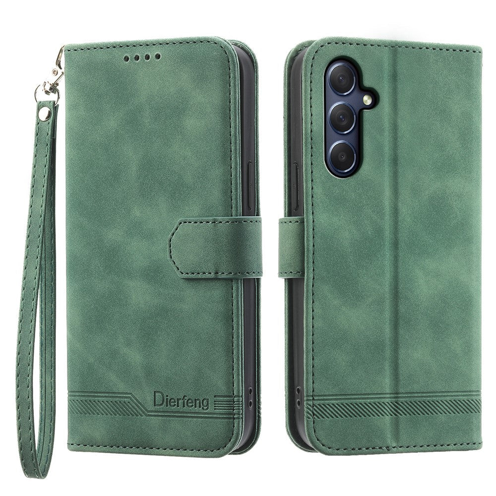 DIERFENG DF-03 for Samsung Galaxy M54 5G / F54 5G Phone Case Lines Imprinted Leather Wallet Stand Cover - Green