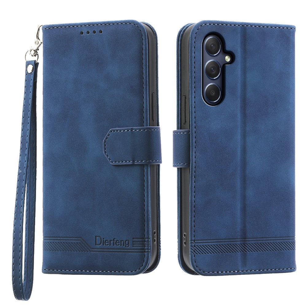 DIERFENG DF-03 for Samsung Galaxy M54 5G / F54 5G Phone Case Lines Imprinted Leather Wallet Stand Cover - Blue