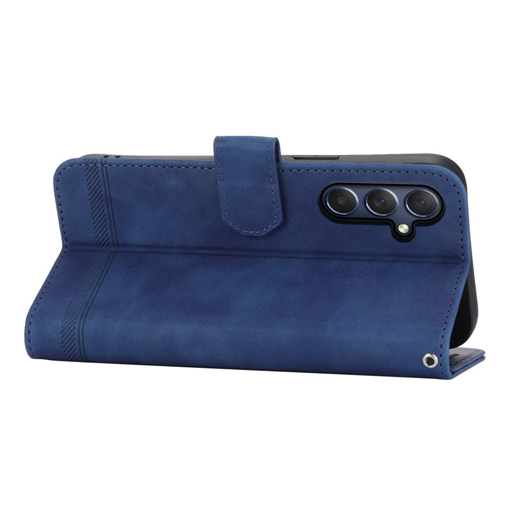 DIERFENG DF-03 for Samsung Galaxy M54 5G / F54 5G Phone Case Lines Imprinted Leather Wallet Stand Cover - Blue
