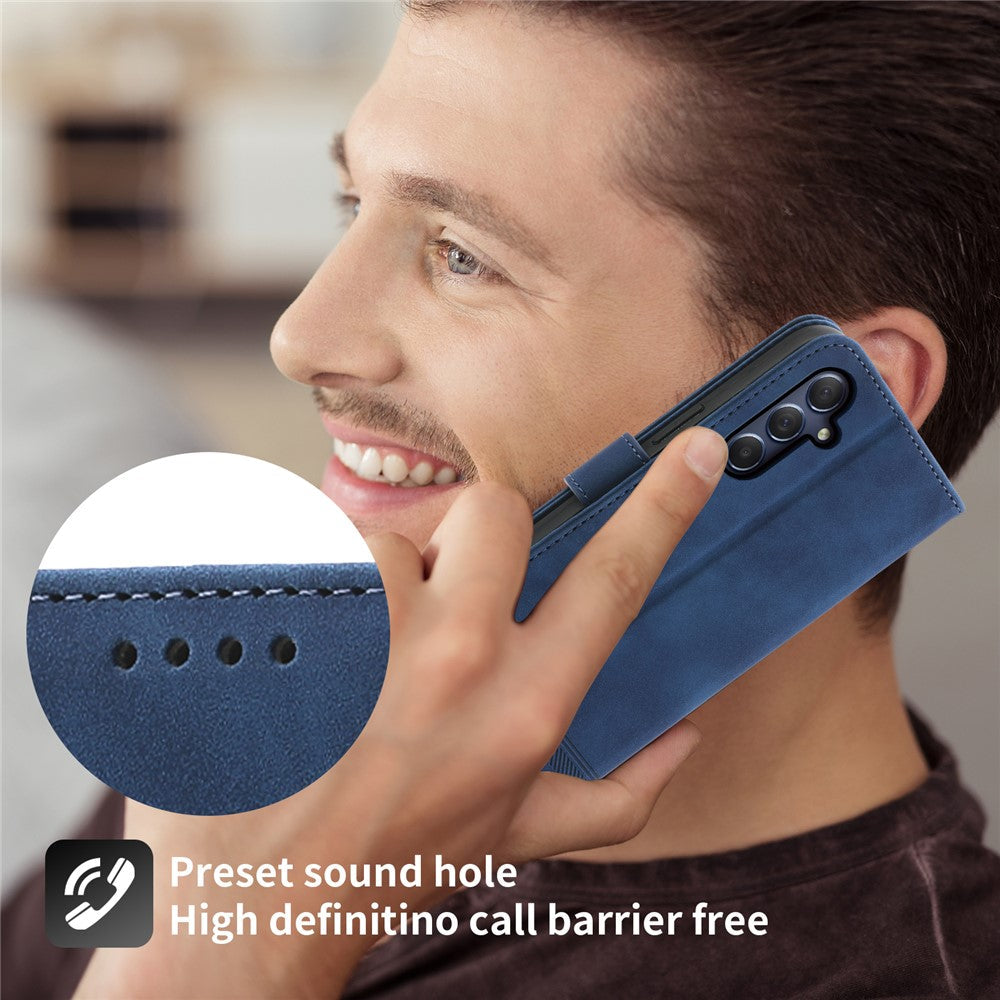 DIERFENG DF-03 for Samsung Galaxy M54 5G / F54 5G Phone Case Lines Imprinted Leather Wallet Stand Cover - Blue