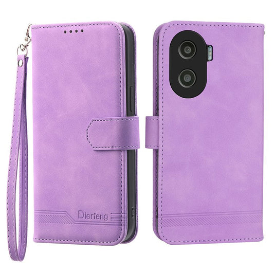 DIERFENG DF-03 for Honor X40i 5G Leather Phone Case Lines Imprinted Flip Stand Wallet Cover - Purple