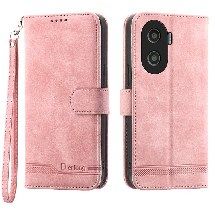 DIERFENG DF-03 for Honor X40i 5G Leather Phone Case Lines Imprinted Flip Stand Wallet Cover - Pink