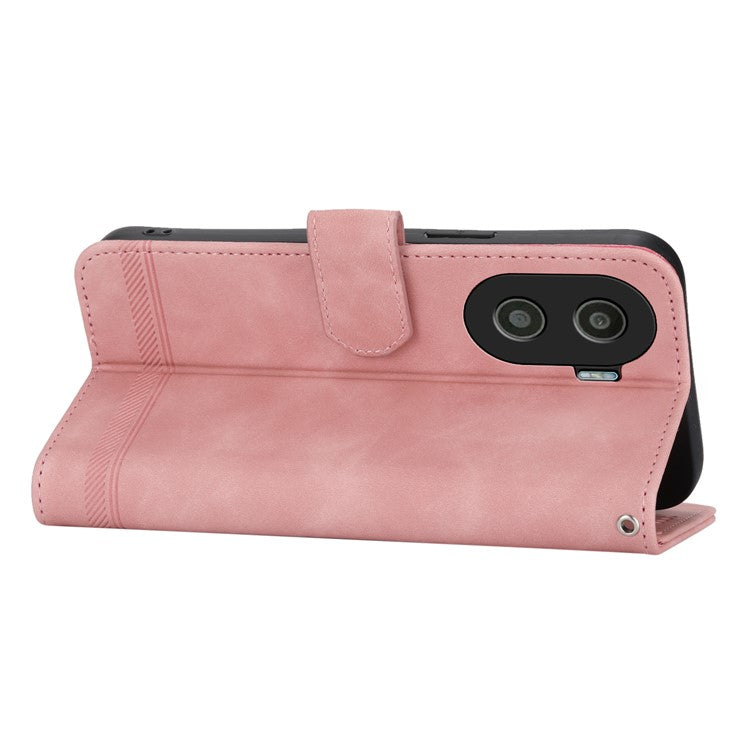 DIERFENG DF-03 for Honor X40i 5G Leather Phone Case Lines Imprinted Flip Stand Wallet Cover - Pink
