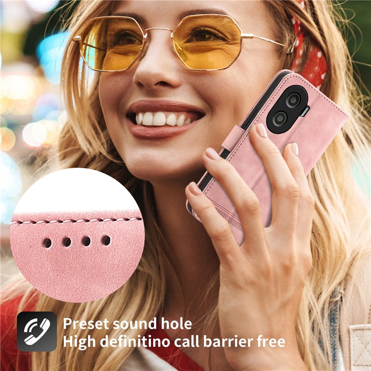 DIERFENG DF-03 for Honor X40i 5G Leather Phone Case Lines Imprinted Flip Stand Wallet Cover - Pink