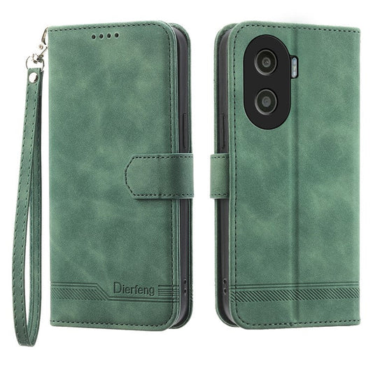 DIERFENG DF-03 for Honor X40i 5G Leather Phone Case Lines Imprinted Flip Stand Wallet Cover - Green
