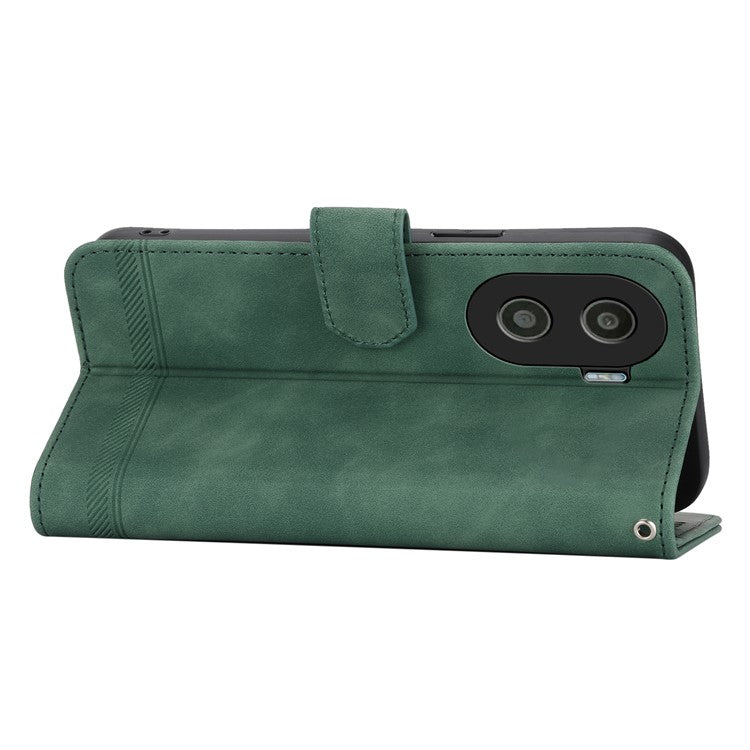 DIERFENG DF-03 for Honor X40i 5G Leather Phone Case Lines Imprinted Flip Stand Wallet Cover - Green