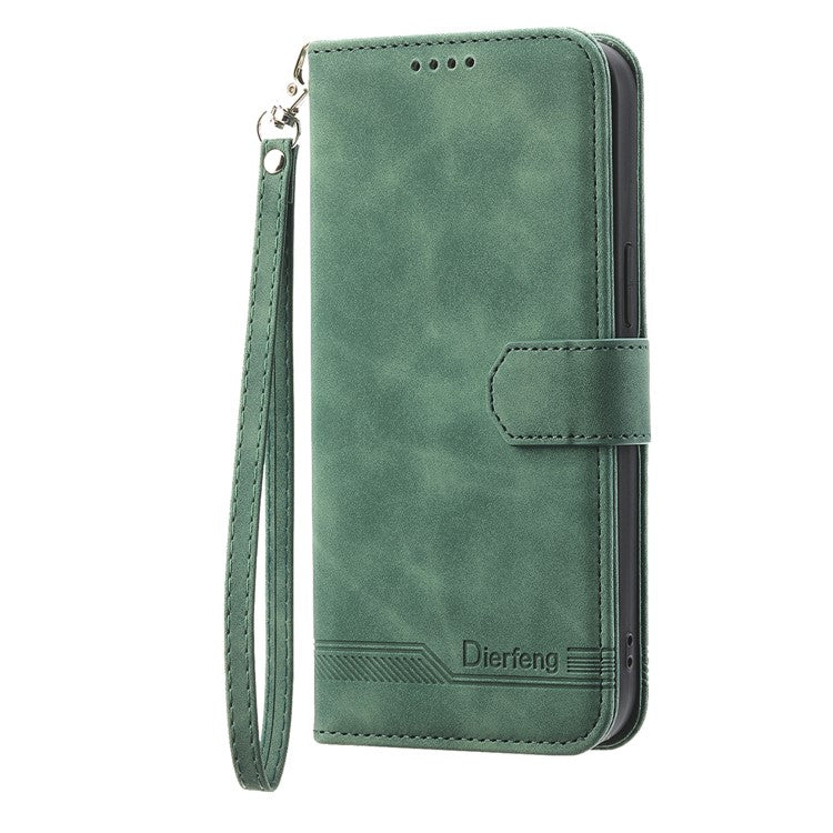 DIERFENG DF-03 for Honor X40i 5G Leather Phone Case Lines Imprinted Flip Stand Wallet Cover - Green