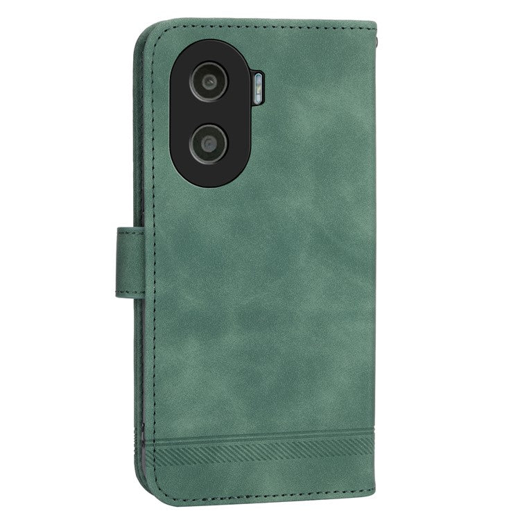 DIERFENG DF-03 for Honor X40i 5G Leather Phone Case Lines Imprinted Flip Stand Wallet Cover - Green