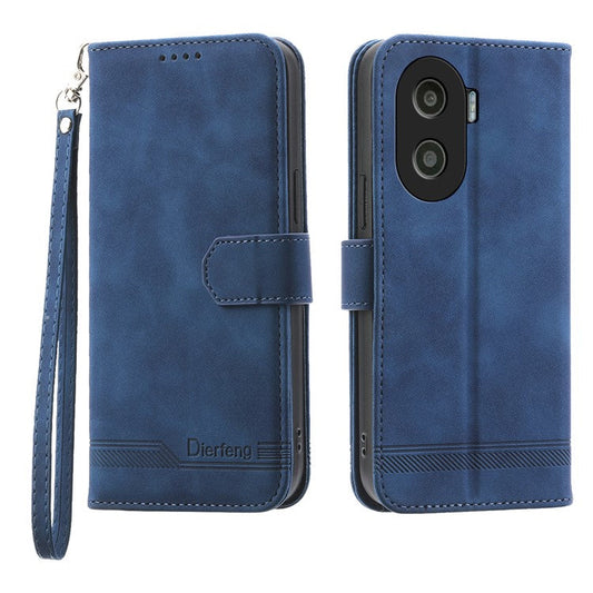 DIERFENG DF-03 for Honor X40i 5G Leather Phone Case Lines Imprinted Flip Stand Wallet Cover - Blue