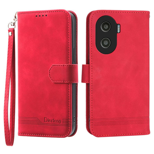 DIERFENG DF-03 for Honor X40i 5G Leather Phone Case Lines Imprinted Flip Stand Wallet Cover - Red