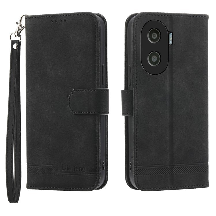 DIERFENG DF-03 for Honor X40i 5G Leather Phone Case Lines Imprinted Flip Stand Wallet Cover - Black