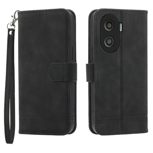 DIERFENG DF-03 for Honor X40i 5G Leather Phone Case Lines Imprinted Flip Stand Wallet Cover - Black