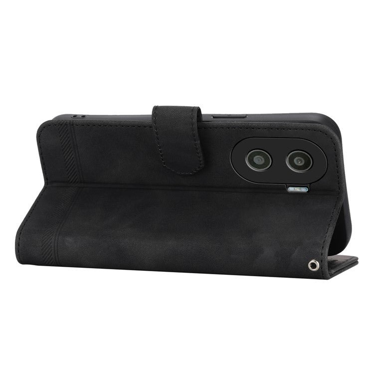 DIERFENG DF-03 for Honor X40i 5G Leather Phone Case Lines Imprinted Flip Stand Wallet Cover - Black