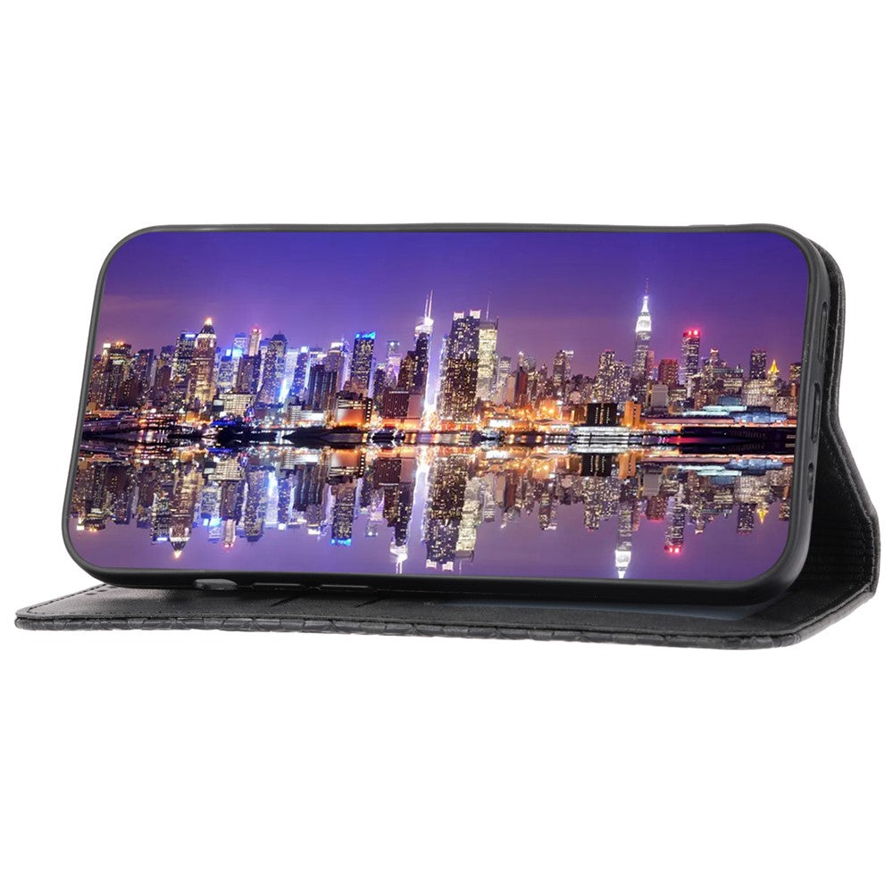 Phone Leather Case for Samsung Galaxy M54 5G / F54 5G , Imprinted Rhombus Pattern Wallet Stand Cover - Black