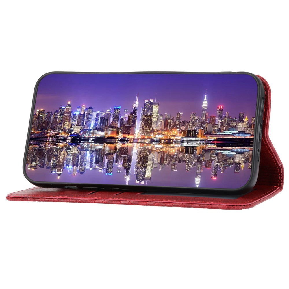 Phone Leather Case for Samsung Galaxy M54 5G / F54 5G , Imprinted Rhombus Pattern Wallet Stand Cover - Red