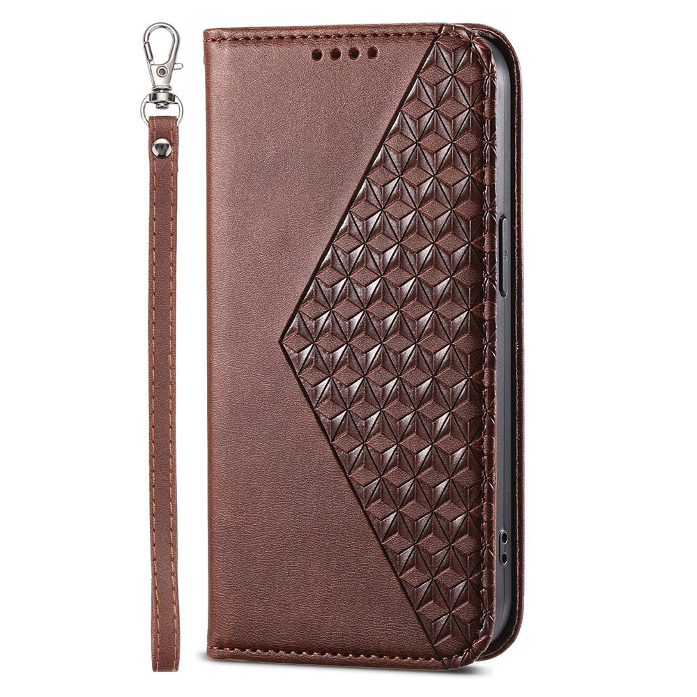 Phone Leather Case for Samsung Galaxy M54 5G / F54 5G , Imprinted Rhombus Pattern Wallet Stand Cover - Brown