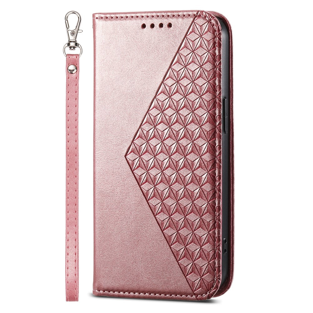 Phone Leather Case for Samsung Galaxy M54 5G / F54 5G , Imprinted Rhombus Pattern Wallet Stand Cover - Rose Gold