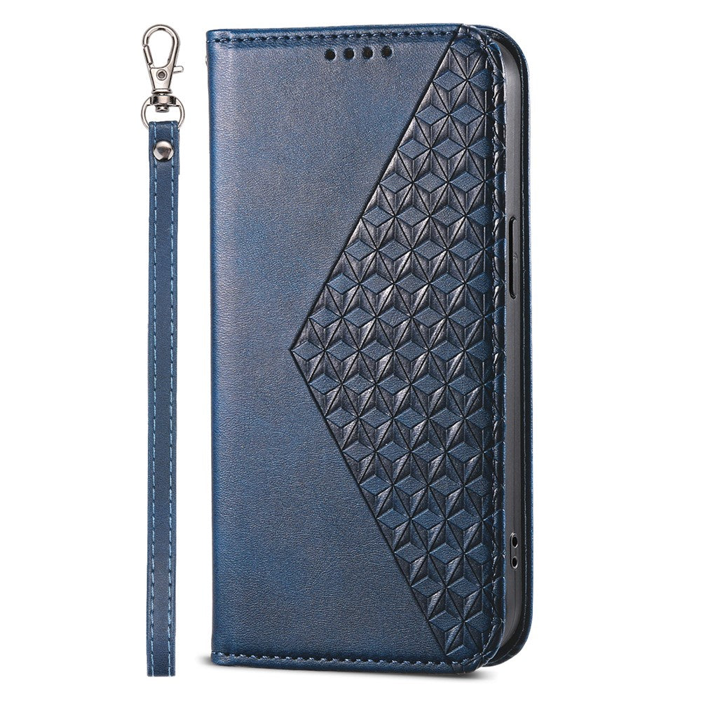 Phone Leather Case for Samsung Galaxy M54 5G / F54 5G , Imprinted Rhombus Pattern Wallet Stand Cover - Blue