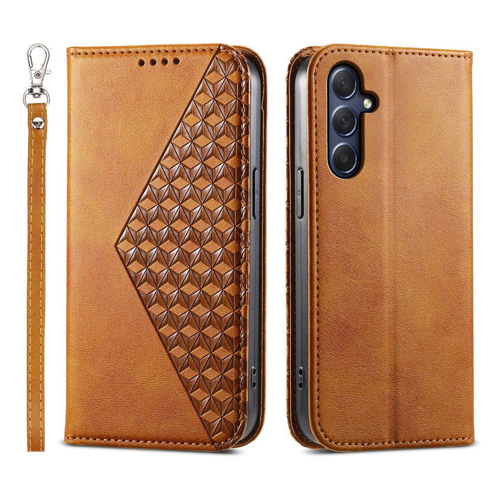 Phone Leather Case for Samsung Galaxy M54 5G / F54 5G , Imprinted Rhombus Pattern Wallet Stand Cover - Yellow