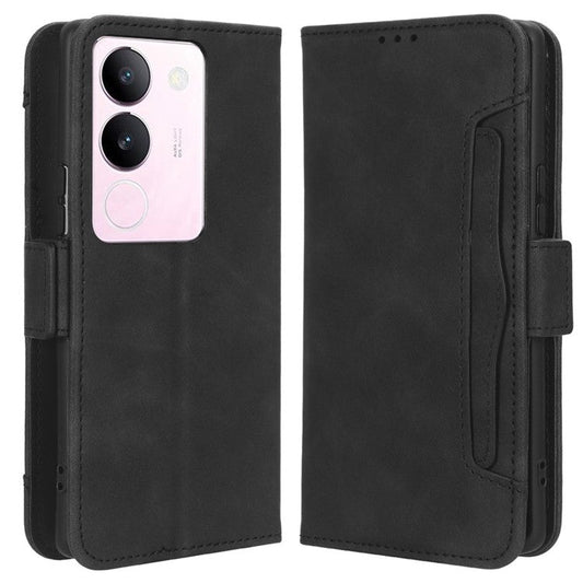 For vivo V29 5G / S17 5G / S17 Pro 5G / S17t 5G Multiple Card Slots PU Leather Phone Cover Foldable Stand Case Wallet Phone Shell - Black