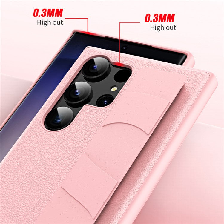 For Samsung Galaxy S22 Ultra 5G Litchi Texture PU Leather Coated PC+TPU Shockproof Case Phone Cover with Wristband - Blue