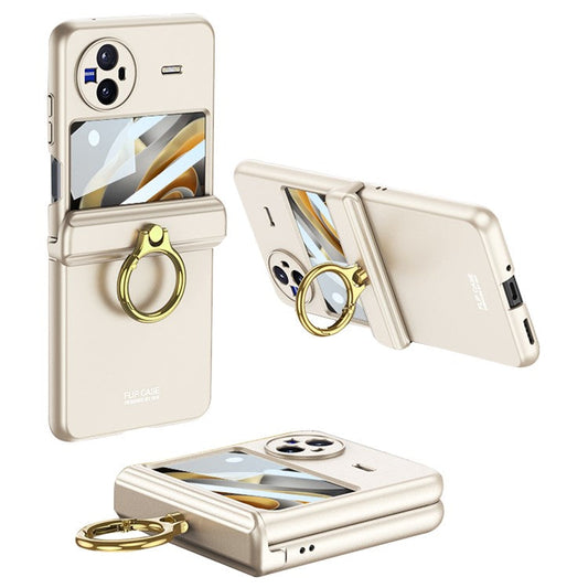 GKK For vivo X Flip Hard PC Kickstand Phone Case Magnetic Hinge Protection Cover with Small Screen Film - Champagne Gold
