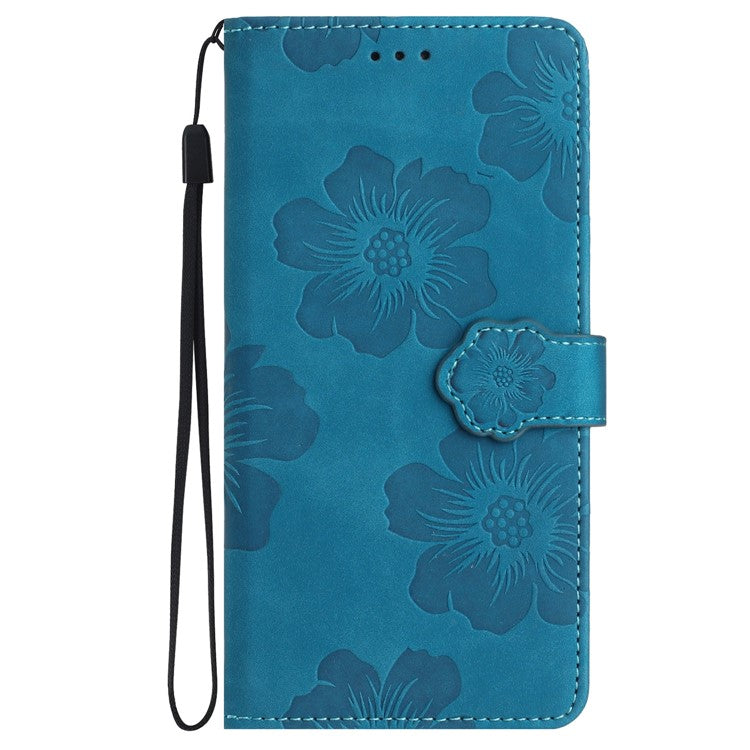 For Samsung Galaxy A22 5G (EU Version) PU Leather Full Protection Shell Flowers Imprint Stand Wallet Phone Case - Blue