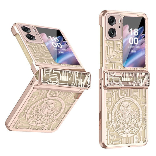 Mechanical Legend Series for Oppo Find N2 Flip 5G Hinde Protection Phone Case Hard PC Electroplating Cover - Rose Gold