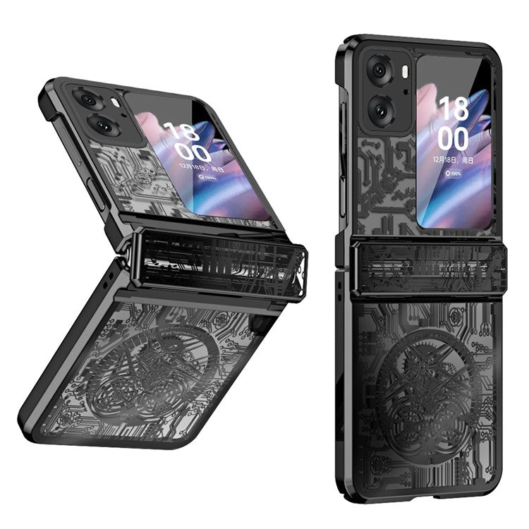 Mechanical Legend Series for Oppo Find N2 Flip 5G Hinde Protection Phone Case Hard PC Electroplating Cover - Black