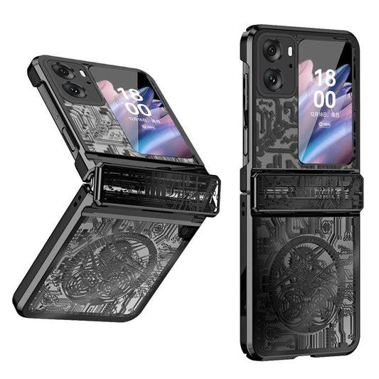 Mechanical Legend Series for Oppo Find N2 Flip 5G Hinde Protection Phone Case Hard PC Electroplating Cover - Black