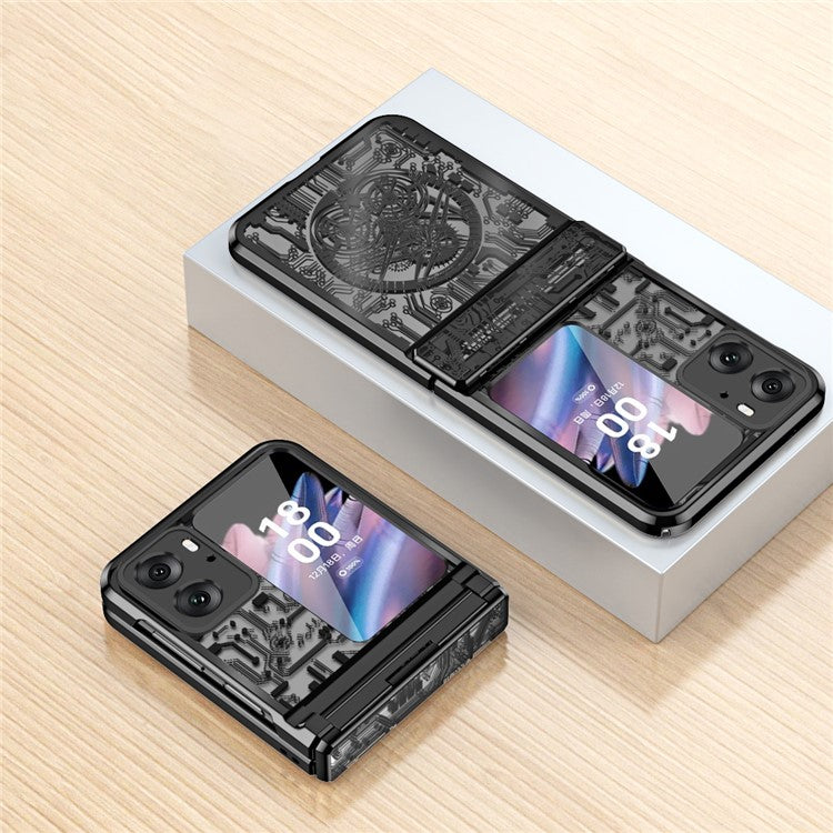 Mechanical Legend Series for Oppo Find N2 Flip 5G Hinde Protection Phone Case Hard PC Electroplating Cover - Black