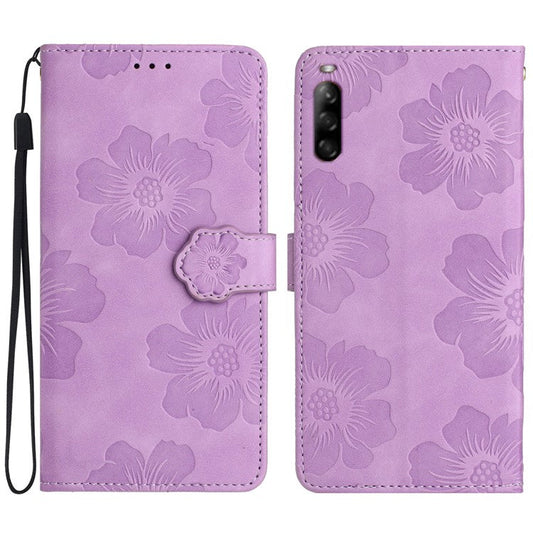 Phone Case for Sony Xperia L4 Flowers Imprinted Stand PU Leather Wallet Cover - Purple