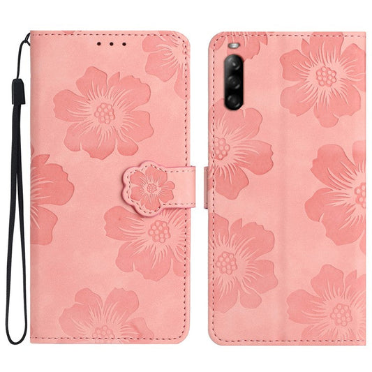 Phone Case for Sony Xperia L4 Flowers Imprinted Stand PU Leather Wallet Cover - Pink
