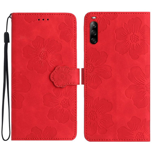 Phone Case for Sony Xperia L4 Flowers Imprinted Stand PU Leather Wallet Cover - Red