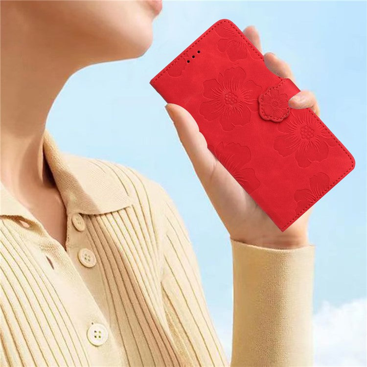 Phone Case for Sony Xperia L4 Flowers Imprinted Stand PU Leather Wallet Cover - Red