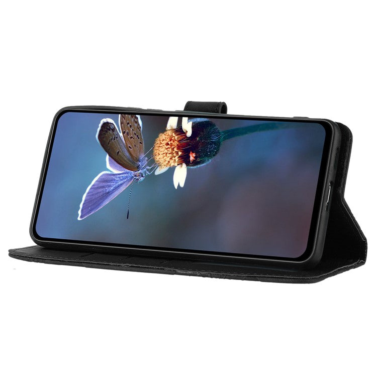 PU Leather Wallet Case for Oppo A57 (2022) 5G / A77 5G , Stand Flowers Imprinted Phone Cover - Black