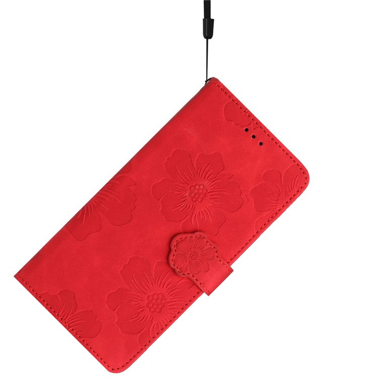 PU Leather Wallet Case for Oppo A57 (2022) 5G / A77 5G , Stand Flowers Imprinted Phone Cover - Red