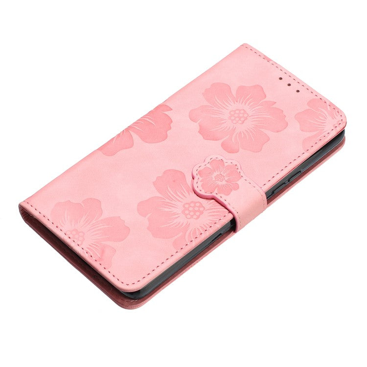 PU Leather Wallet Case for Oppo A57 (2022) 5G / A77 5G , Stand Flowers Imprinted Phone Cover - Pink