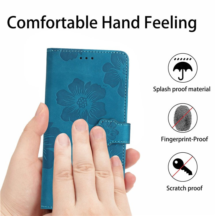 PU Leather Wallet Case for Oppo A57 (2022) 5G / A77 5G , Stand Flowers Imprinted Phone Cover - Blue