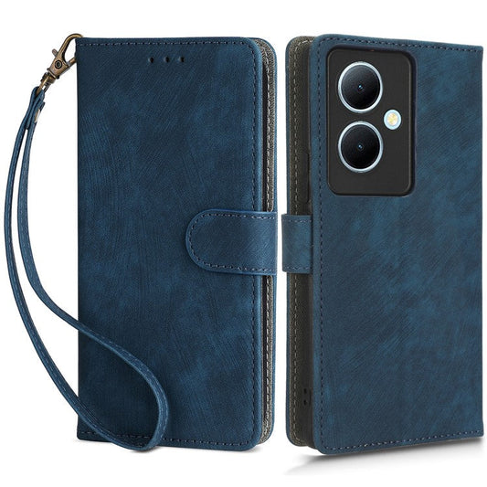 For vivo Y78+ 5G / Y78 5G / V29 Lite 5G Cellphone Cover RFID Blocking PU Leather Wallet Stand Case with Strap - Blue