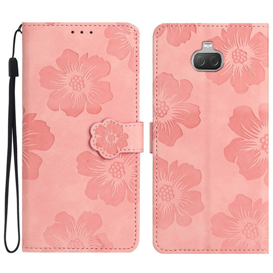 For Sony Xperia 10 Protective Cover PU Leather Wallet Flowers Imprinted Stand Phone Case - Pink