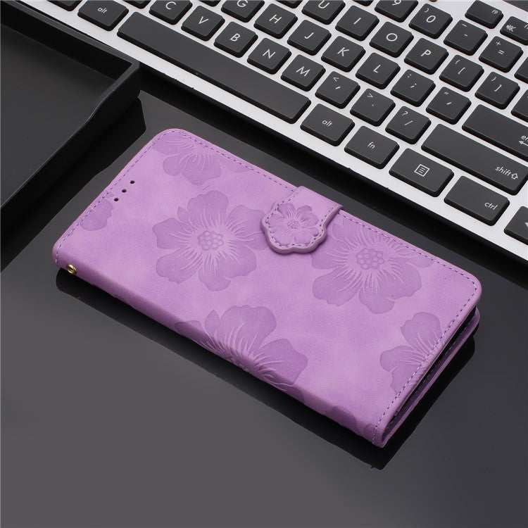 For Sony Xperia 10 Protective Cover PU Leather Wallet Flowers Imprinted Stand Phone Case - Purple