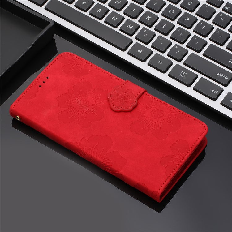 For Sony Xperia 10 Protective Cover PU Leather Wallet Flowers Imprinted Stand Phone Case - Red