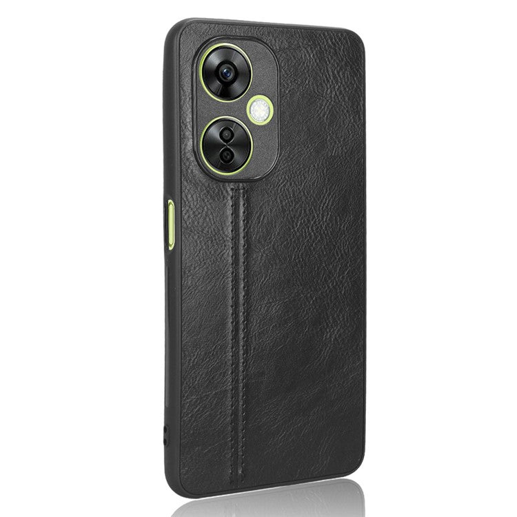 For OnePlus Nord N30 5G / CE3 5G / CE 3 Lite 5G Phone Case Leather Coated TPU+PC Cowhide Texture Back Cover - Black