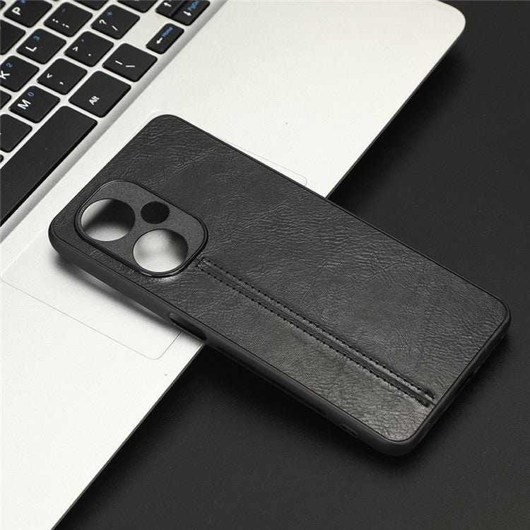 For OnePlus Nord N30 5G / CE3 5G / CE 3 Lite 5G Phone Case Leather Coated TPU+PC Cowhide Texture Back Cover - Black