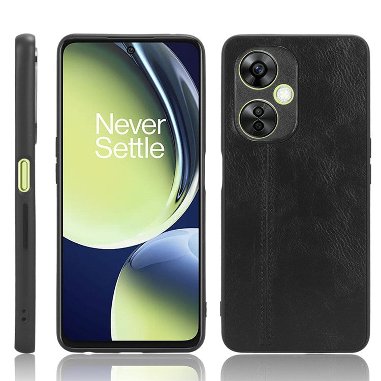 For OnePlus Nord N30 5G / CE3 5G / CE 3 Lite 5G Phone Case Leather Coated TPU+PC Cowhide Texture Back Cover - Black